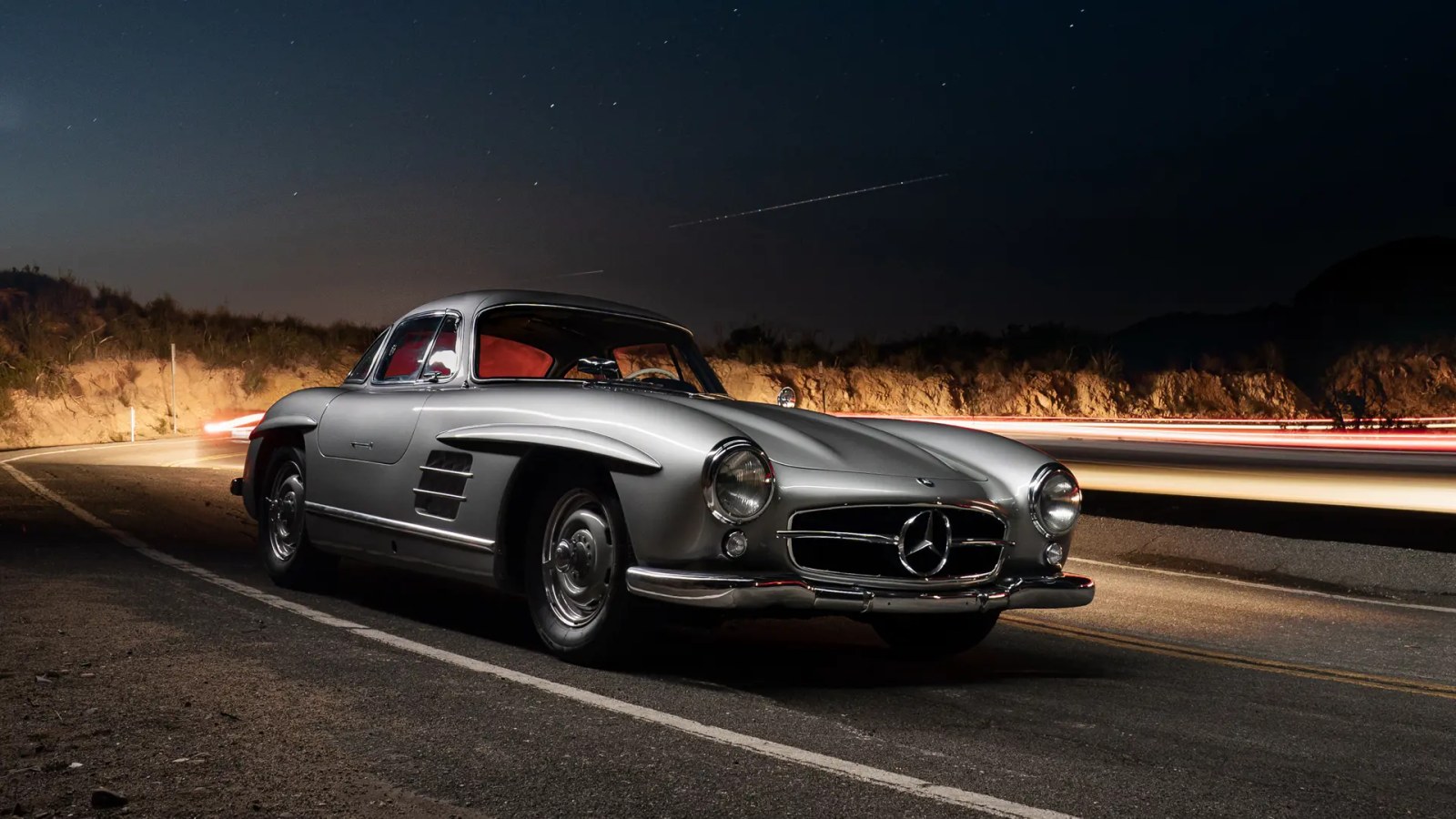 1955 Mercedes-Benz 300 SL Alloy Gullwing at night